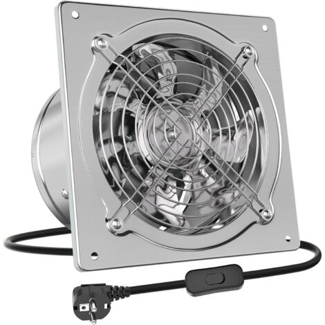 Abluftventilator 190mm Badlüfter Leiser 525m³/h mit Rücklaufklappe Leistungsstarke Metall Wandventilator mit EU-Stecker für Küche Badezimmer Garage Untergeschoss, Silber