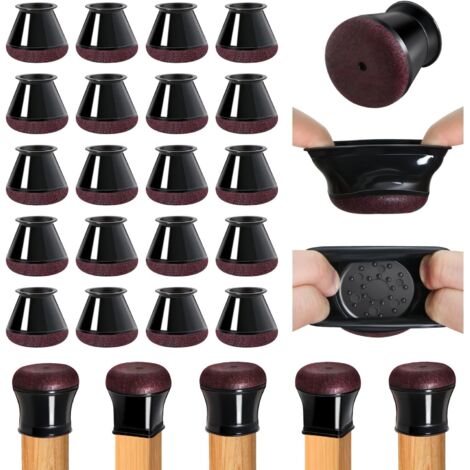 Stuhlbein-Bodenschoner für Hartholzböden, schwarze Gummi-Möbelgleiter mit Filz, Silikon-Möbelbeinkappen, passend für runde Durchmesser (1,5 cm bis 2 cm), 20 Stück
