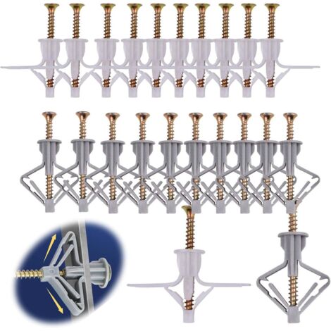 200 Stück Spreizdübel Hohlwanddübel, 100 Stück Holraumdübelset und 100 Stück Expansion Screw, Schrauben und Dübel Sortiment Kit, Regibsdübel Wand für Vorgehängte Gipskarton-Hohlwände