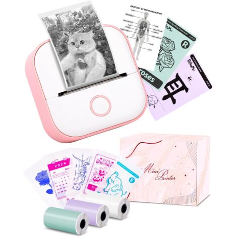 Memoking Mini-Etikettendrucker – T02, kleiner tragbarer Drucker, Lernaufkleberdrucker, Notizen, Bilder, Fotos, Tagebuch, DIY, kompatibles Telefon, Tablet, Pink