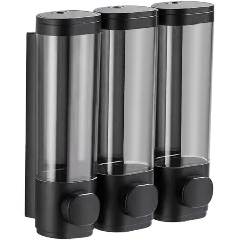 Wandmontierter Seifenspender, Duschgelspender, Dreifach-Shampoo- und Spülungsspender, kein Bohren, ABS, für Badezimmer, Küche, Markt, Hotel, Restaurant, 300 ml 3 (schwarz) (1/5)