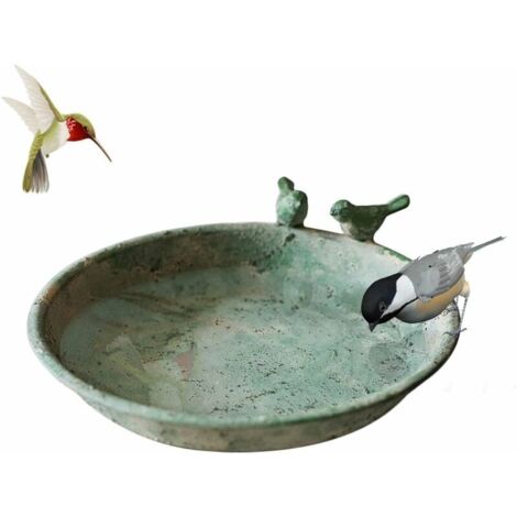 Wildvogeltränke, Vogelfutterspender aus Gusseisen, rund, Vogelbad, Balkon, Terrasse, Garten, Landhaus, Heimdekoration, grün (groß)
