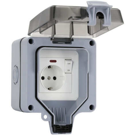 IP66 wasserdichte Steckdose mit Schalter und wasserdichter Anschlussdose, staubdichte Außensteckdose, Wandsteckdose für Küche, Bad, Garage, Schwimmbad und Garten