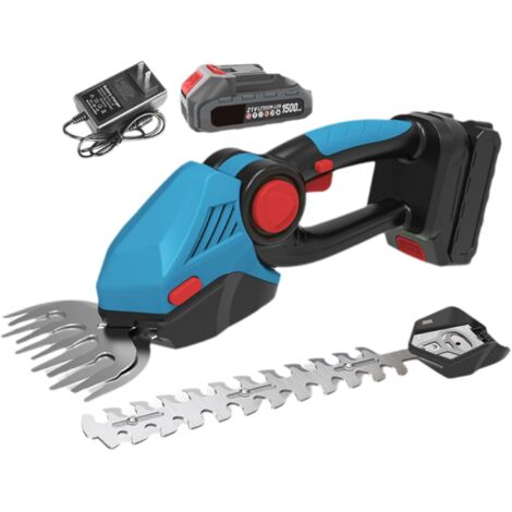 Akku-Heckenschere, 2-in-1 Elektro-Heckenschere, Grasschere, Buschschneider mit 2 umschaltbaren Klingen zum Pflegen von Sträuchern, Garten, Gras oder Rasen, Akku und Ladegerät inklusive (1/5)