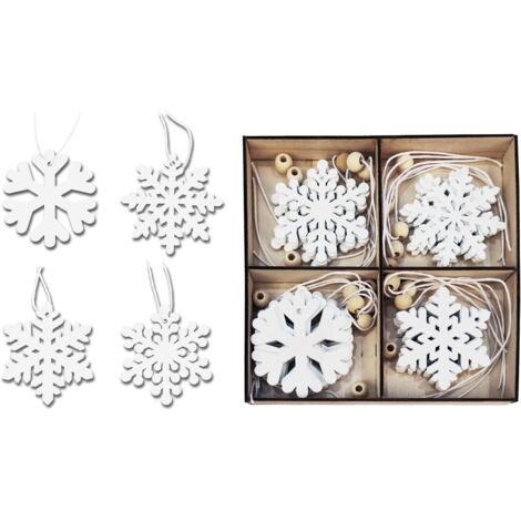Weihnachtsdekoration aus Holz mit Schneeflocken – 24 Stück dekorative Schneeflocken aus Holz mit Schnur – Christbaumschmuck aus Holz zum Selbermachen, Weihnachtsbasteln (6 cm) (1/5)