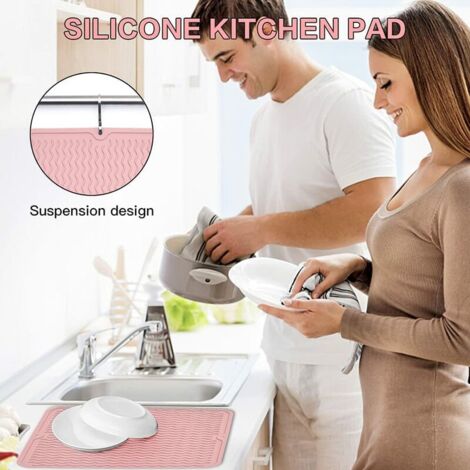 Silikon-Geschirrspülermatte, Minghaoyuan große Abtropfmatte, hitzebeständig, Anti-Knall-Abtropffläche für Küche und Utensilien, 40 × 30 cm (Rosa)