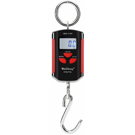 Tragbare elektronische Kranwaage, Gepäckwaage, genauer Messbereich 200 kg/100 g, kräftiger Edelstahlhaken, roter Rahmen - roter Rahmen (1/5)