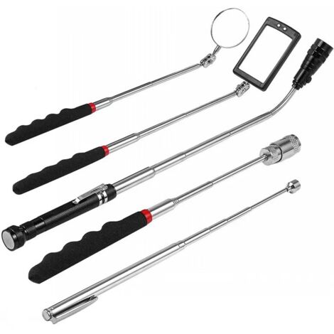 PCS Teleskop-Magnetgreiferwerkzeug, mit quadratischer Spiegellampe + rundem Spiegel + Taschenlampe + 20 LB + 1,5 LB
