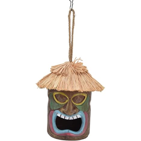 Baumgesichtsdekoration, Hängender Wildvogelfutterspender, handgemachtes Baumgesicht mit Kunstharz überzogenes Vogelhäuschen, Vogelfutterspender, Baumskulptur, Rasenornament, Hof, Art Deco