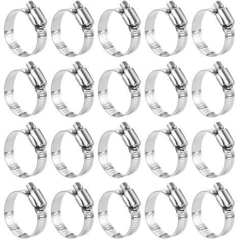 Schlauchschelle aus Edelstahl, verstellbar, 27–51 mm, Schneckengetriebe-Schlauchschellen, Metall-Kraftstoffleitungsrohrschelle für Sanitär-, Automobil- und mechanische Anwendungen, 20 Stück