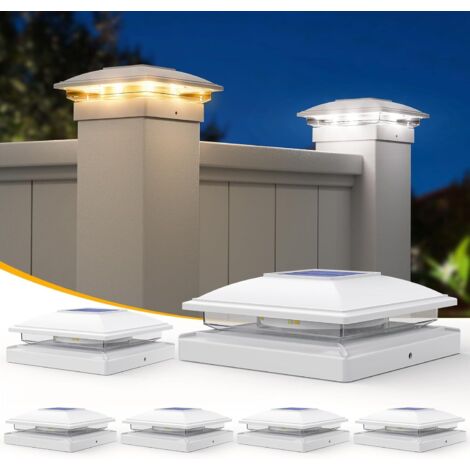 Solar-Pfostenkappen-Lichter, 6 Stück, 2 Modi, hell, 12,7 x 12,7 cm, Vinyl, Zaunpfostenkappen, Solarleuchten, Outdoor, wasserdicht, Garten, Terrasse, Zaun, Deck-Dekoration für Zaun, Deckkappen,