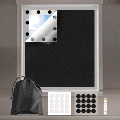 Verdunkelungsrollo ohne Bohren, 145200cm Verdunkelungsrollo Fensterrollo, Schwarzer Verdunkelungsstoff Beschattung Wärmedämmung für Fenster, Babyzimmer, Dachboden, Büro, Wohnwagen