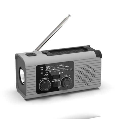 Notfallradio mit Handkurbel, tragbare USB-Powerbank, Solaraufladung, SOS-Alarm, AM/FM/NOAA-Radio
