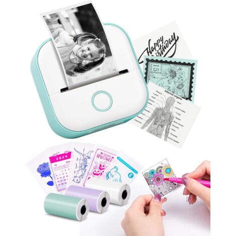 Memoking Mini-Drucker – Aufkleberdrucker T02, tragbarer Mini-Thermo-Aufkleberdrucker ohne Tinte, Taschen-Bluetooth-Drucker für Studiennotizen, anatomische Diagramme, Fotos