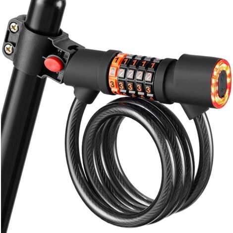 Fahrradschloss, Fahrradschloss, 120 cm x 12 mm Elektrorollerschloss mit LED-Licht, 5-stelliges Smartcode-Elektrorollerschloss für Dreirad-Scooter-Fahrrad (1/5)