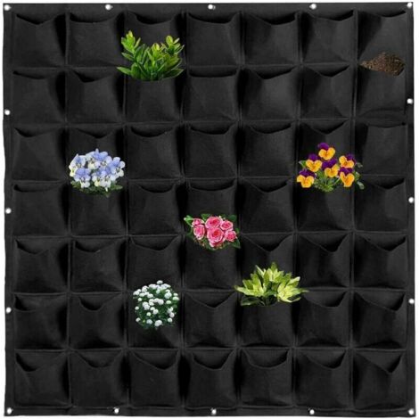 Wandbepflanzung, Gartenwand-Pflanztasche, Filz-Pflanztasche, hängende Pflanzgefäße, vertikale Begrünung, Blumentopf für Innen- und Außenbalkon-Gartenarbeit (schwarz, 49 Anschlüsse) Thisnde