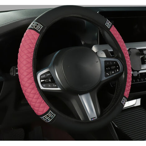 Universelle Auto-Lenkradabdeckung, Auto-Lenkradbezug ohne Innenring aus besticktem Leder, 37–38 cm, rutschfestes, atmungsaktives PU-Leder, Lenkradschutz fürs Auto (Rosa) (1/5)