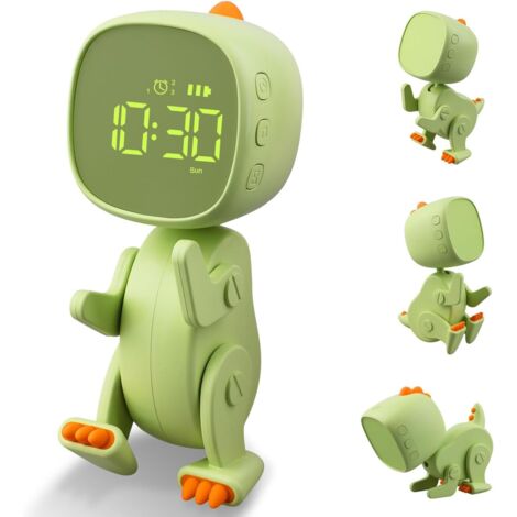Wecker für Kinder, Mädchen und Jungen, digitaler Lichtwecker für Kinder mit 3 Alarmgruppen, Nachtlicht, Schlummerfunktion, einstellbarer Lautstärke und Helligkeit per USB-Aufladung (grün)