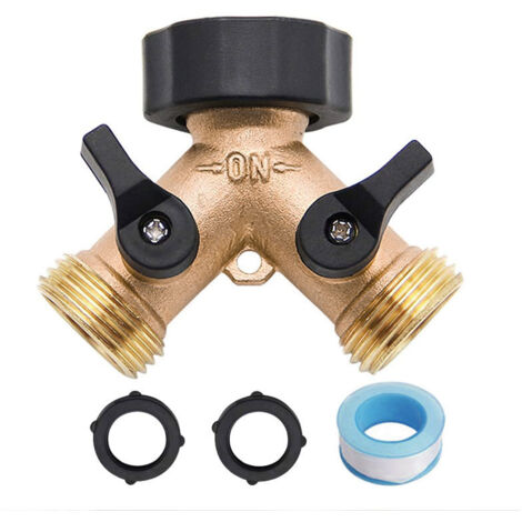 Waschmaschinen-Doppelauslass-Wasserhahn, Garten-Wasserhahn-Splitter aus Messing, Y-Anschluss, 3/4 Zoll zum Anschluss von 2 Geräten, für Wasserhahn-Adapter (1/5)