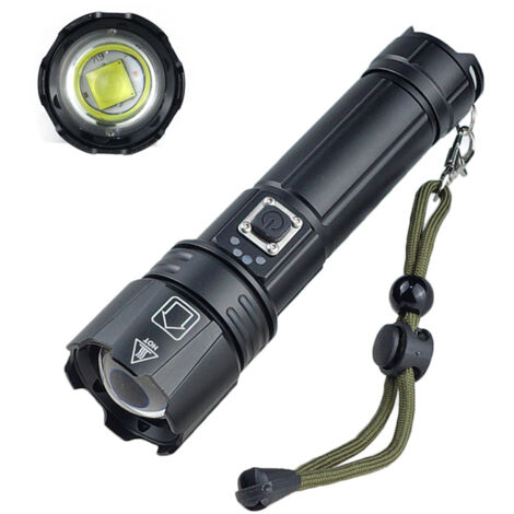 H38 Taktische LED-Taschenlampe, ultrastark, hohe Leistung, superhell, zoombar, wiederaufladbar, wasserdicht, 5 Modi mit starker Leistung, Lithiumbatterie für Camping, Jagd, Polizei, Militär (1/5)