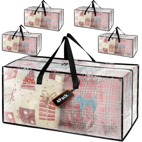 Packung mit 4 großen, transparenten und stabilen Umzugskartons mit Deckel, wasserdichten und stabilen Aufbewahrungstaschen mit Griff und Reißverschluss für den Umzug, unter dem Bett (1/5)