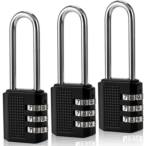 3-teiliges Vorhängeschloss mit langem Code, 3-stelliges Aluminium-Zahlenschloss, wasserdichtes Vorhängeschloss für den Außenbereich für die Lagerung in Fitnessstudio, Garage und Schuppen (schwarz) (1/5)