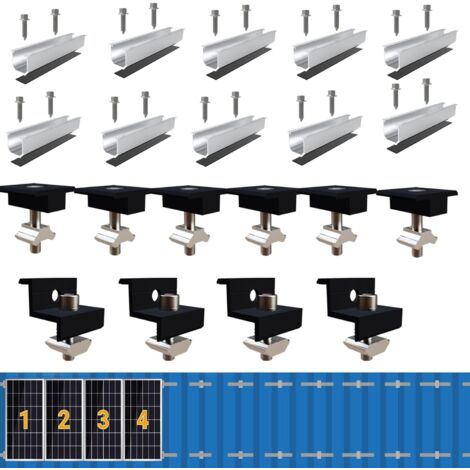 Solarmodul Halterung Kit 12cm und Zubehör Schwarz Eloxiert 30-35mm Verstellbar,Halterung für Solarmodule,Für Solarpanel Halterung,Trapezblech Flachdach Montage PV Befestigung Set,für 4 x Solarmodul