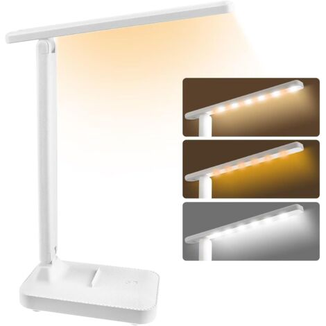 LED-Schreibtischlampe, dimmbare LED-Tischlampe, USB-Lade-Nachttischlampe, faltbare Leselampe 3 Farbbeleuchtungsstufen, Lampe für Kinder, Studium, Arbeit, Büro, Weiß