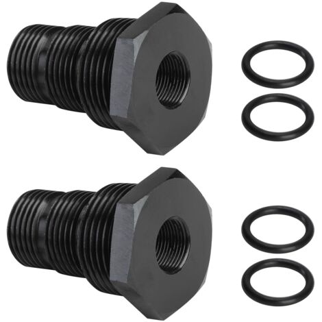 Ölfilter-Adapter, leichter 1/2-28-Zoll-Gewindeadapter, Aluminium, 1/2-28 Buchse auf 3/4-16 13/16-16 3/4 NPT-Außengewinde, Reduzierstück, schwarz eloxierte Oberfläche, korrosionsbeständig, 2 Stück