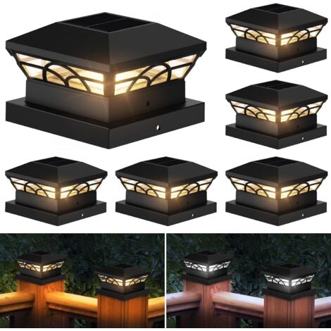 Solar-Pfostenkappen-Lichter, 6 Stück, Solar-Deck-Zaun-Pfostenleuchten für 8,9 x 8,9 cm, 4 x 4, 5 x 5 Holz-/Vinyl-Pfosten, Solar-Pfostenleuchten mit warmweißer/weißer Beleuchtung, dekorieren