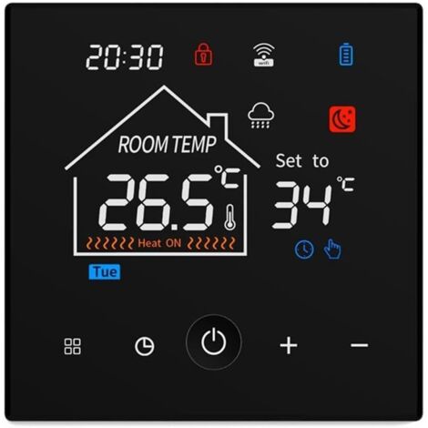 Thermostat für Gaskessel, programmierbarer intelligenter Thermostat, wandmontierter Kesselthermostat mit Kindersicherung, programmierbarer Heimthermostat, schwarz