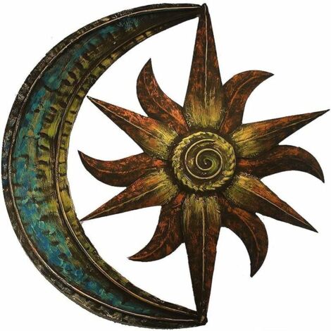 Wanddekoration aus Metall mit Sonne und Mond, kreative Garten-Wanddekoration, Vintage-Wandkunst für Wohnzimmer und Schlafzimmer (Typ 1)