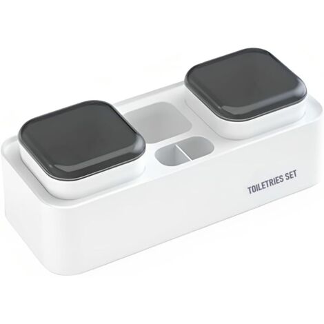 Zahnbürstenhalter Wand ohne Bohren, Badezimmer an der Wand befestigter Zahnbürstenbehälter mit 2er Tassen, ABS-Material, Anti-Feuchtigke (1/5)