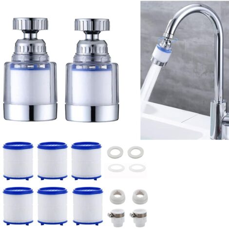 2-teiliger Wasserhahn-Wasserfilter, Anti-Kalk-Wasserhahnfilter, mit 6-teiligem PP-Baumwoll-Filterelement und Universaladapter für Spüle, Küche, Bad