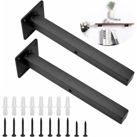 Schwarze Regalhalterung, robuste schwebende Regalhalterungen, industrielle wandmontierte Regalhalterungen aus Metall und Eisen, 20 cm/7,8 Zoll, unsichtbare, verdeckte Regalhalterung mit Schrauben für (1/5)