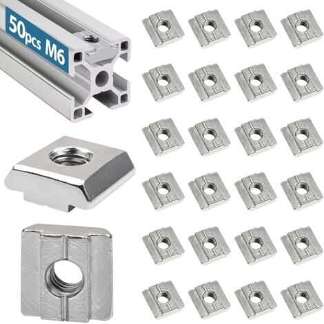 50 Stück Nutensteine M6, Nutsteine Set T-Nut Kohlenstoffstahl Nutenstein, T-nutensteine lang Aluminiumprofil-Extrusionsschlitz Nutensteine Nut 8 - Typ B Standard 30-Serie