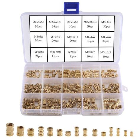 330 Stück Messing-Muttereinsätze M2/M3/M4/M5, 15 Größen, Rändelmuttern, Innengewinde, versenkte Muttern, Presspassung in Löcher für 3D-Drucke und mehr Projekte, (1/5)