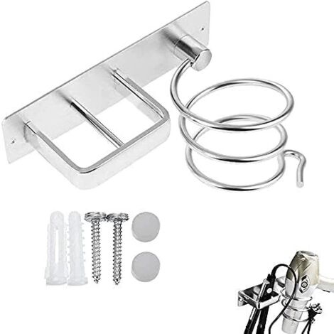 Haartrocknerhalter Haartrocknerstation Wandhalterung Kleiderbügel Halterung Föhn Spiralaufhänger Edelstahlkonstruktion Poliertes Silber Lagerregal p (1/4)
