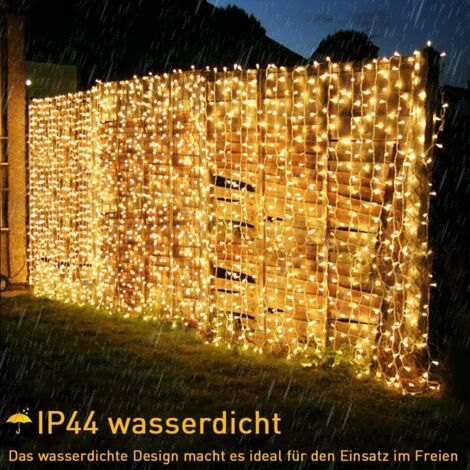600 LED-Lichtervorhang, 6 x 3 m, Weihnachtslichtervorhang, Netzbetrieb, 8 Modi, Lichterkette, Fenster, IP44, wasserdicht, für Hochzeit, Schlafzimmer, Innen- und Außendekoration – Warmweiß