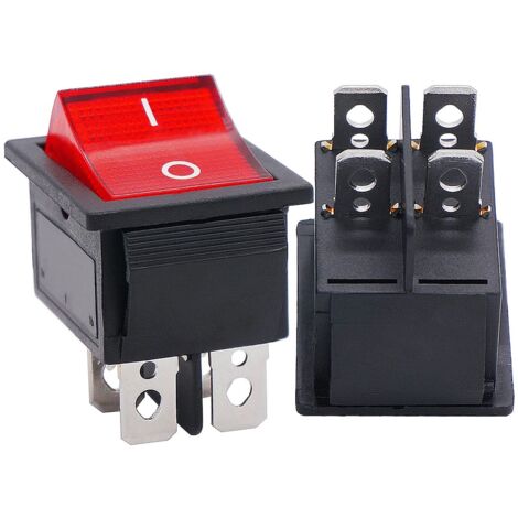 Wippschalter, AC 10 A/125 V, 6 A/250 V, DPST, 4-polig, 2 Positionen, An/Aus, rotes LED-Licht, beleuchtetes Boot, KCD4, Kippschalter, KCD2-201N-R, 2 Stück (1/5)