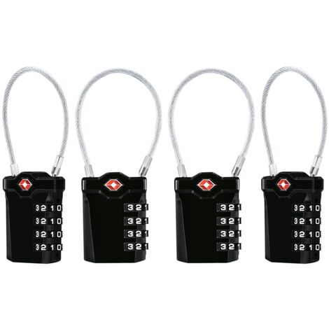 4-teiliges TSA-Gepäckschloss, Diyife Travel 4-stelliges Zahlenschloss, 14 cm flexibles Kabel-Zahlenschloss für Koffer, Gepäcktasche – Schwarz