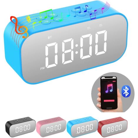 Digitaler Wecker mit Bluetooth-Lautsprecher, Schreibtischuhr für Schlafzimmer, kleine Tischuhr mit Dual-Alarmen, Schlummerfunktion, dimmbares LED-Display,Blau (1/5)