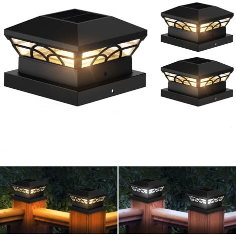 Solar-Pfostenkappen-Lichter, 2 Stück, Solar-Deck-Zaun-Pfostenleuchten für 8,9 x 8,9 cm, 4 x 4, 5 x 5 Holz-/Vinyl-Pfosten, Solar-Pfostenleuchten mit warmweißer/weißer Beleuchtung, dekorieren