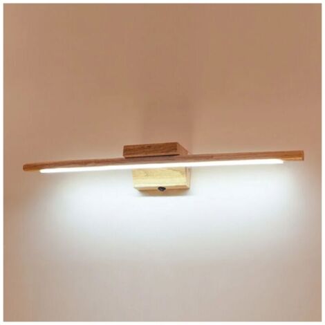 Badezimmerspiegelleuchte aus Holz mit Schalter, moderne LED-Wandleuchte für den Innenbereich, IP44, wasserdicht, Schminktischlampe (Farbe: 60 cm, 3000 K)
