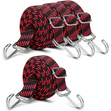 verstellbar Spanngummi mit Haken, 4er-Set 2M lang flach Spanngurt mit Metallhaken, extra stark breit Gummiseile, Gepäckspanner, Gummizug, Gummiexpander für Fahrrad, Autotransport, Motorrad-Rot (1/5)