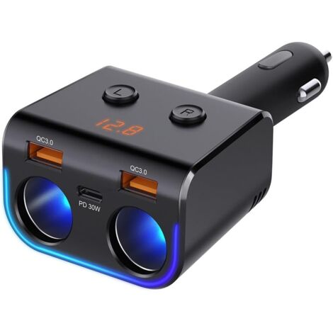 180W USB C Auto Ladegerät Zigarettenanzünder Verteiler Adapter Splitter Typ C KFZ Ladegerät 2 Fach, 12v USB Steckdose mit LED Voltmeter Schalter Dual USB +PD Port für Handy Tablet GPS Dash Kamera