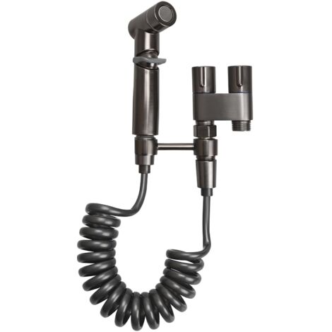 An der Wand montierter Toiletten-Bidet-Sprüher, Toiletten-Bidet-Sprüher mit 3-Wege-Ventil (1/2"-3/8") und Absperrventil, Handsprüher mit Schlauch für die persönliche Hygiene, Pistole grau (1/5)