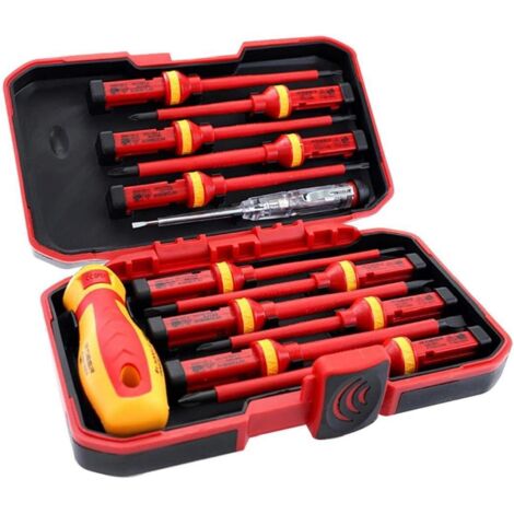 1000 V isolierter Schraubendreher-Satz, Elektriker-Werkzeugsatz, austauschbare magnetische Spitzen, Reparatursatz-Box, 13-teiliges Werkzeugset