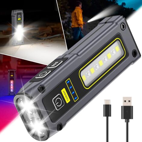 Mini Taschenlampe LED Aufladbar, 7 Modi Arbeitsleuchte mit Rotlicht & COB, Arbeitslampe mit Magnetsockel für Werkstatt KFZ Notfall Camping Outdoor [Energieklasse A+++]