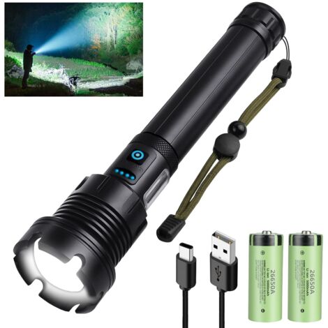 Ultrastarke LED-Taschenlampe, wiederaufladbare LED-Taschenlampe, IPX7 wasserdichte, zoombare Taschenlampe, Taschenlampe mit 7 Modi, für Camping, Wandern und Notfälle [Energieklasse A+++]
